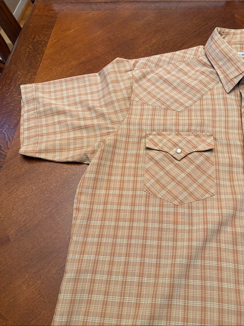 π Authentic Western Menβs Orange/Tan Plaid Snap-Up Short-Sleeve Shirt Size 17.5 - Picture 8 of 16